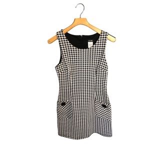 JFW Black White Houndstooth Print Sleeveless Tunic Dress Dual Button Pockets L